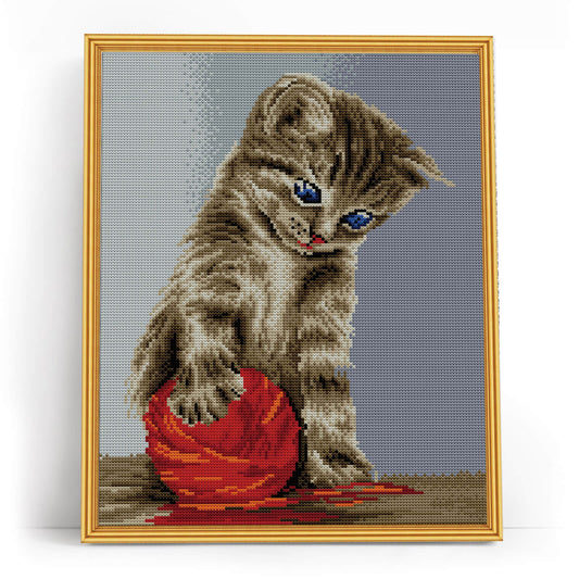 Kitten with a red clew